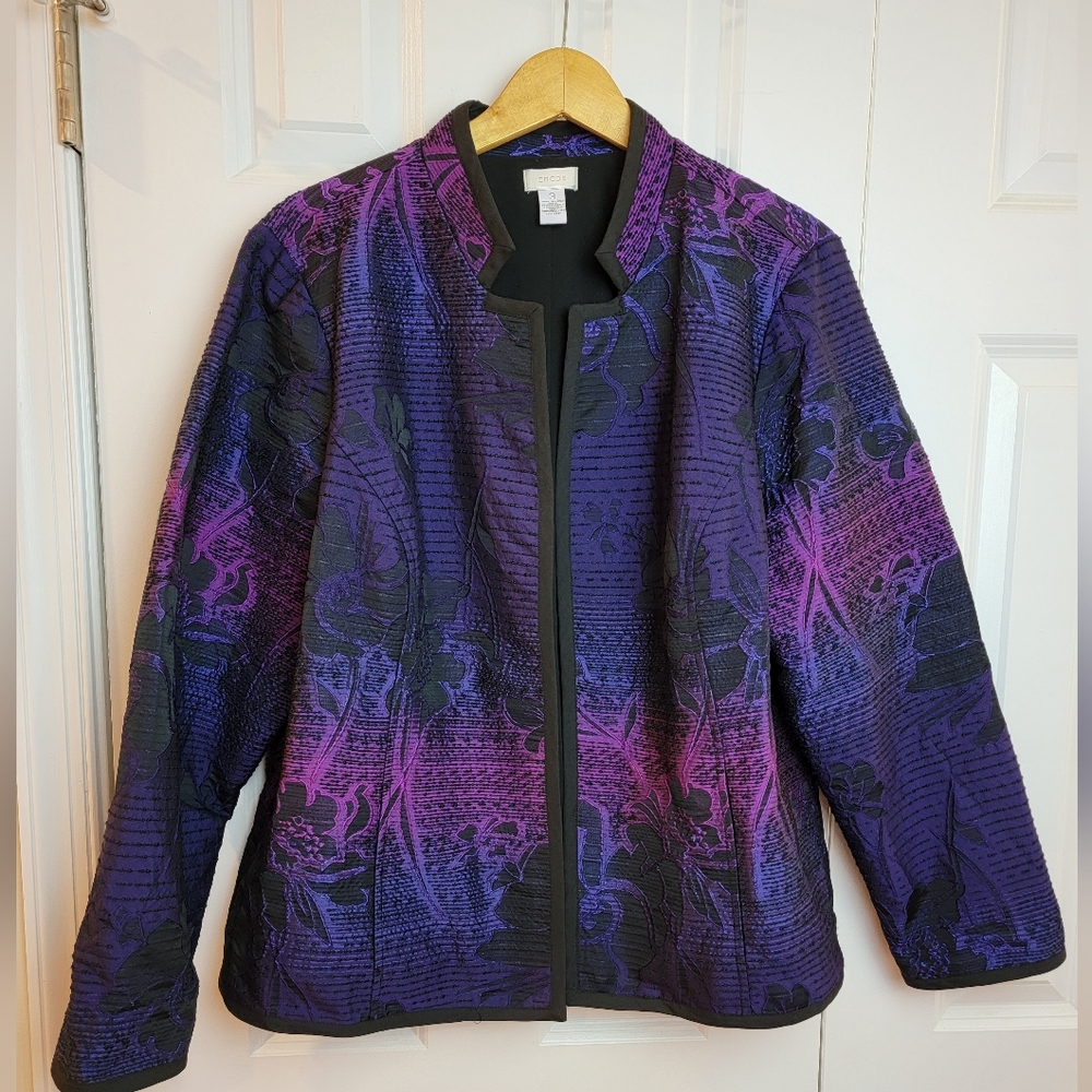 Chicos Black Purple Ombré Open Blazer Size 3